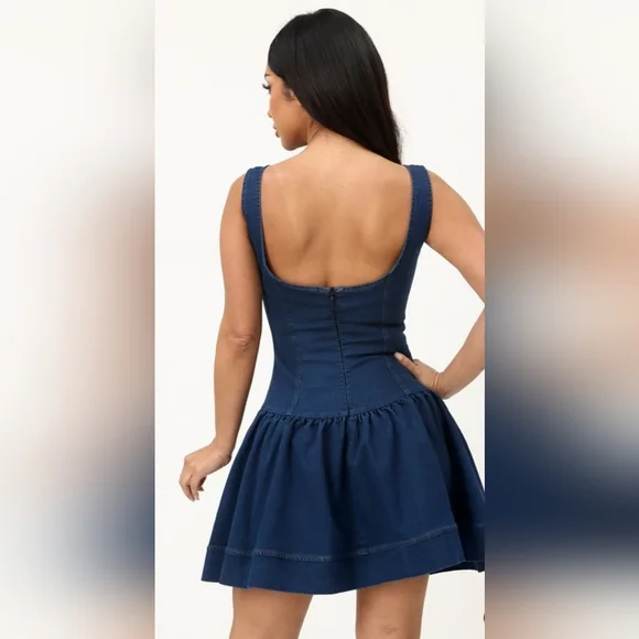 Blue Tiered Denim Mini Dress - Picture 2 of 7